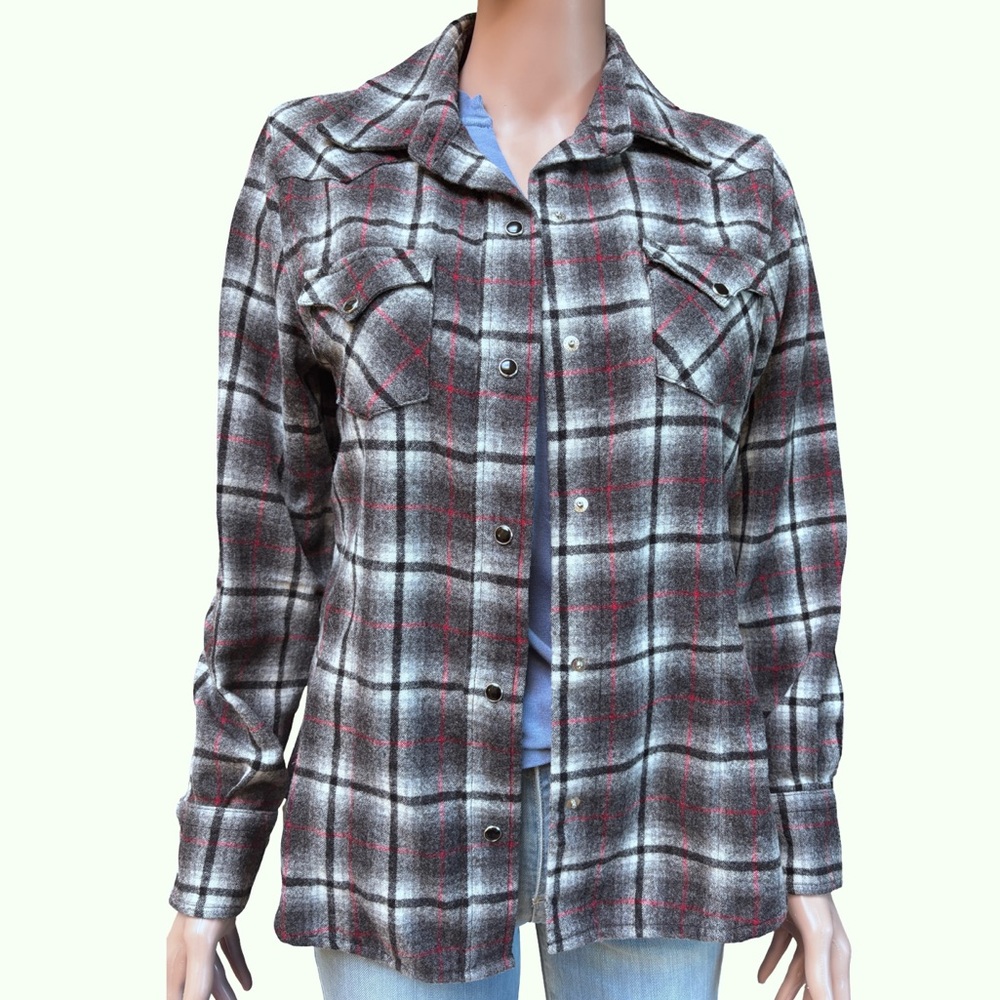 Pendleton Grey Plaid Button-Up Wool Flannel Fitted Shirt Medium